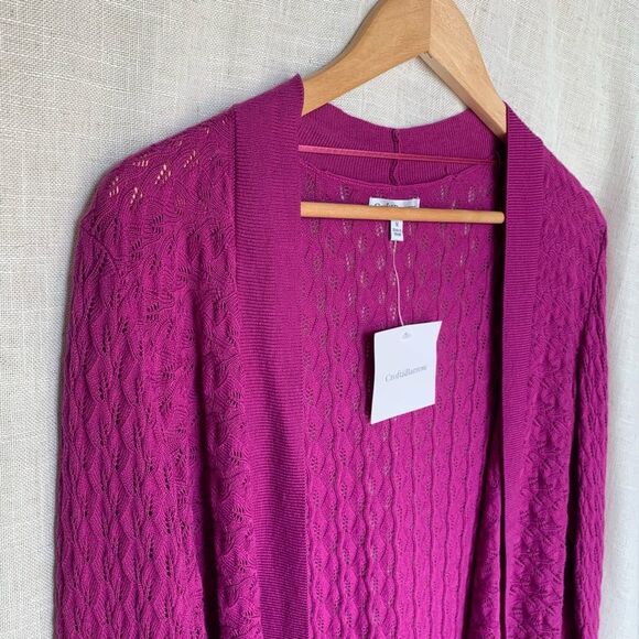 Croft & Barrow Womens Open Knit Cardigan Size M Vacation Beachy Tropical Layers - Picture 3 of 14